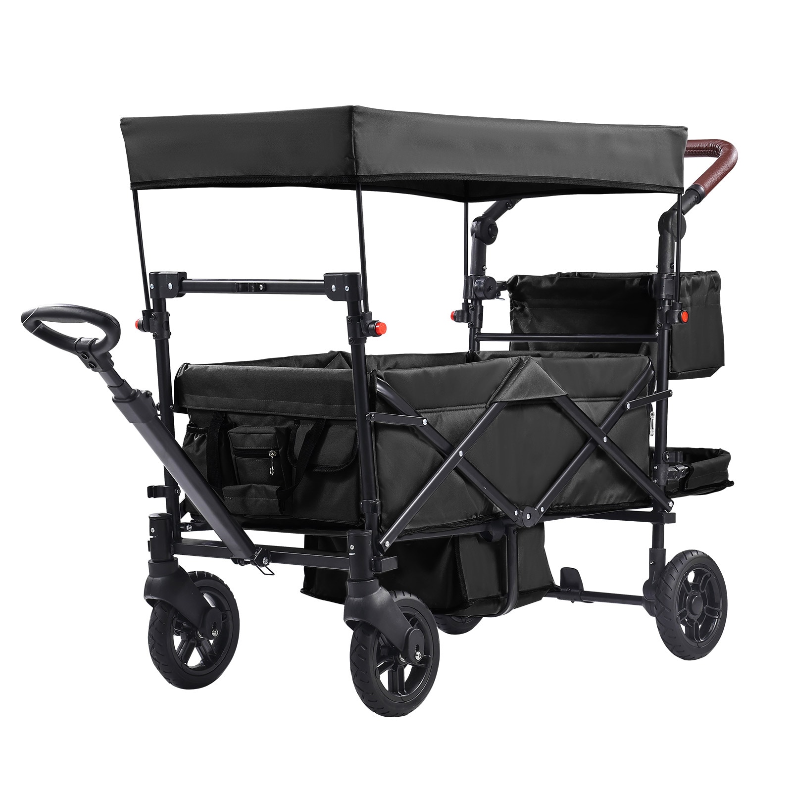 Foldable Garden Wagon Stroller For Two Kids With Canopy Black_voghion.com